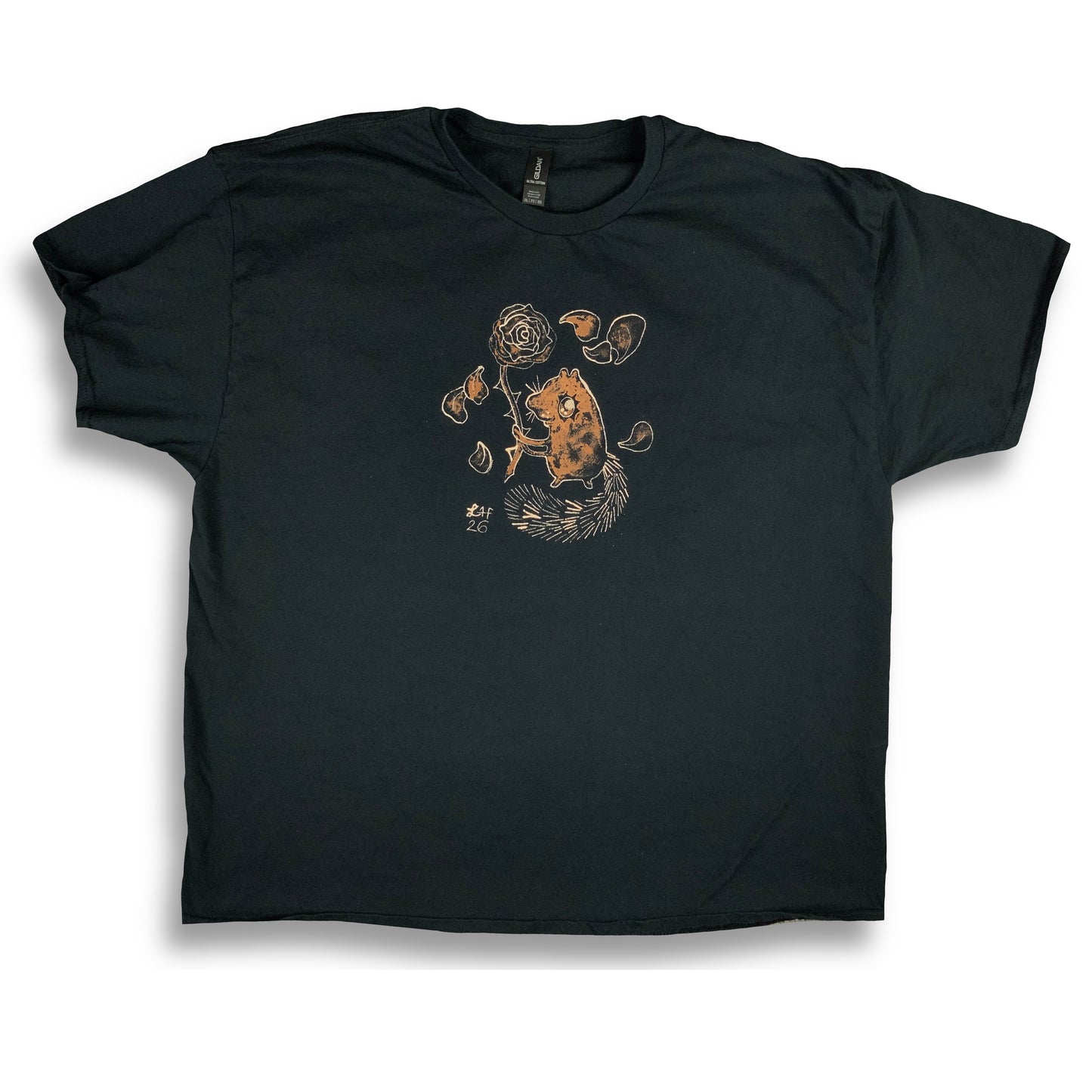 Romantic Rose Squirrel - 3XL Bleach-Painted T-Shirt