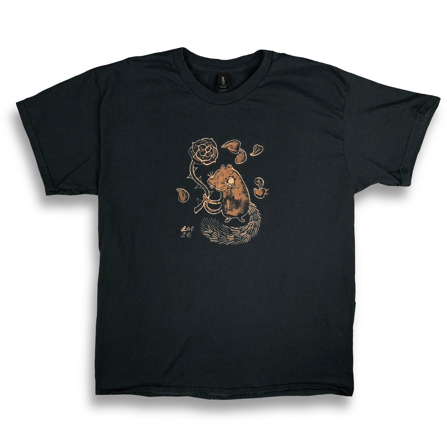 Romantic Rose Squirrel - Large Bleach-Painted T-Shirt