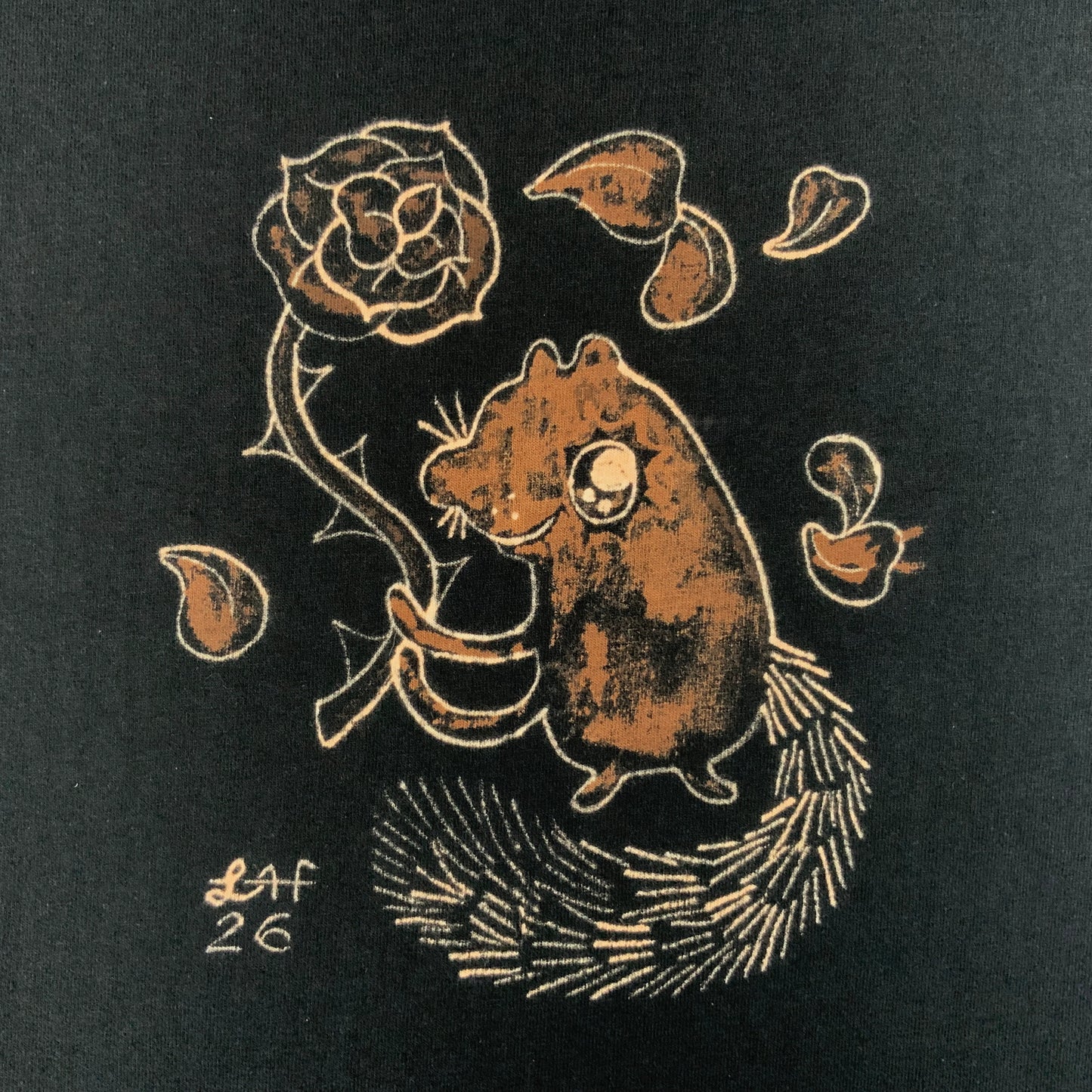 Romantic Rose Squirrel - Large Bleach-Painted T-Shirt