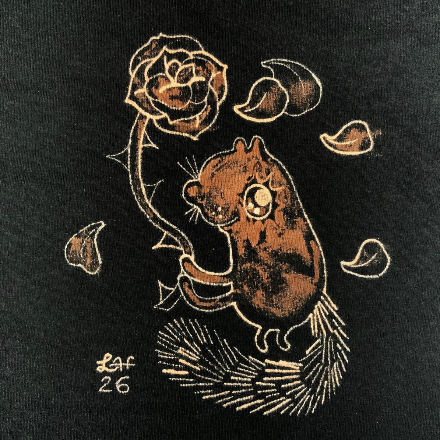 Romantic Rose Squirrel - Medium Bleach-Painted T-Shirt
