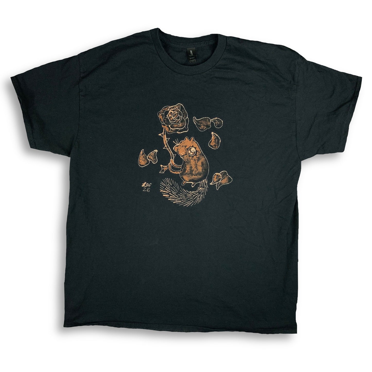Romantic Rose Squirrel - XL Bleach-Painted T-Shirt