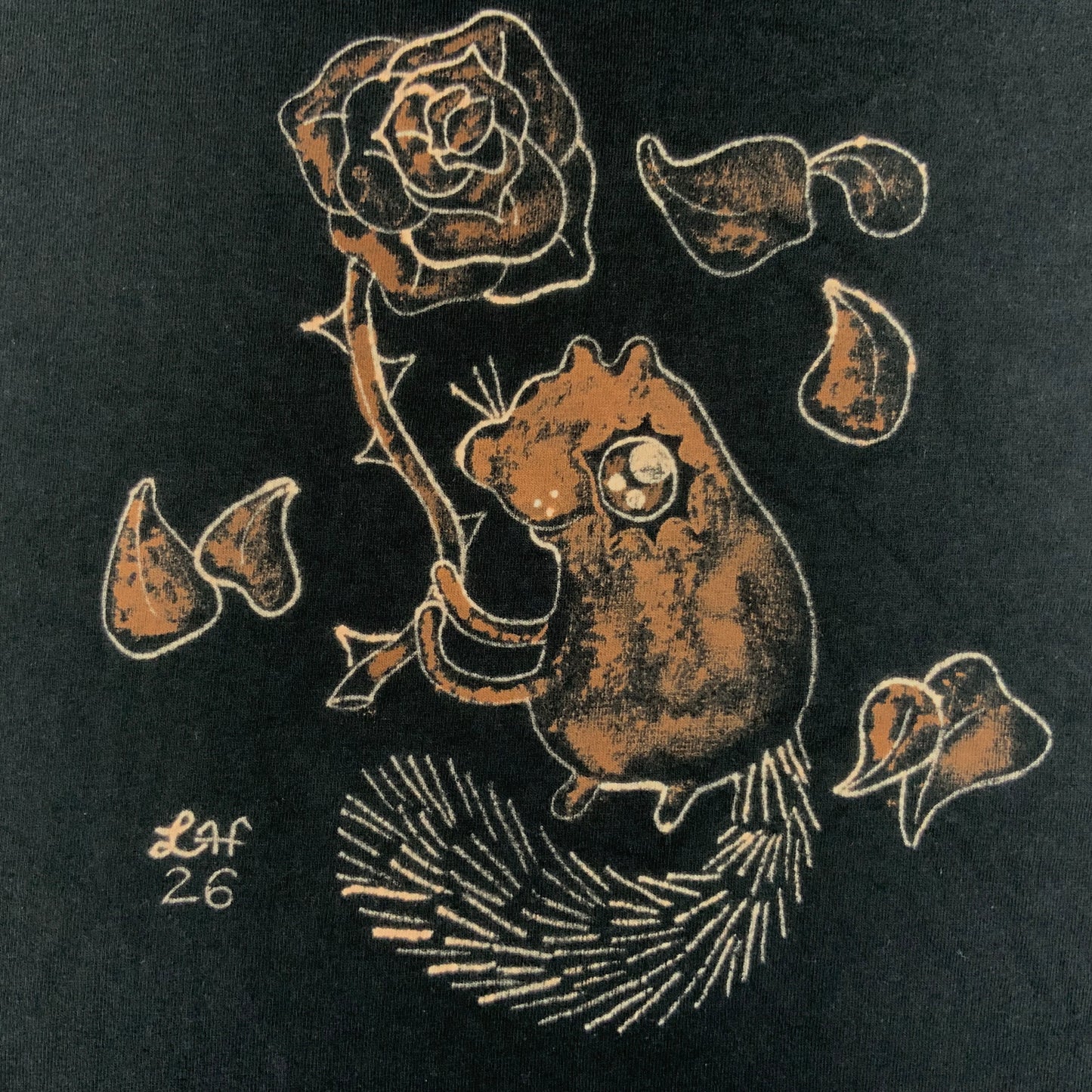 Romantic Rose Squirrel - XL Bleach-Painted T-Shirt