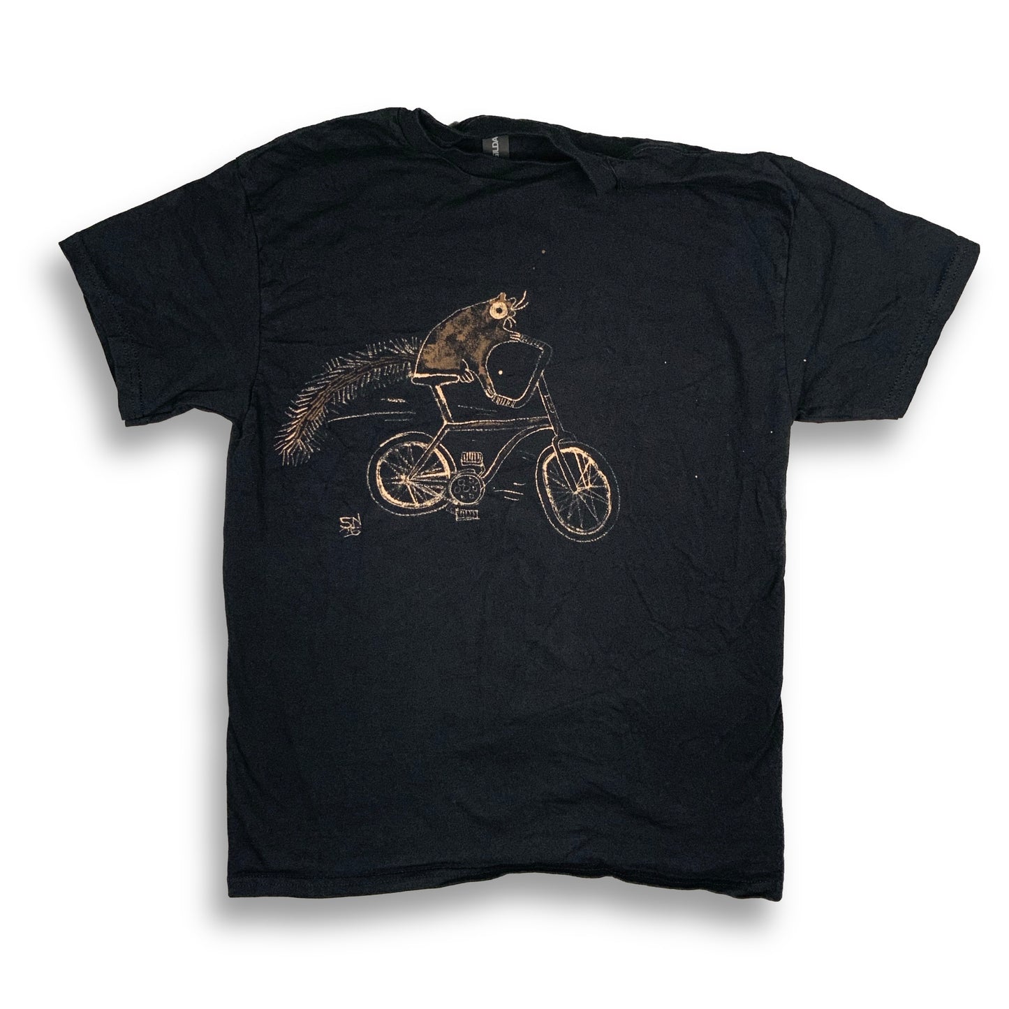 Bicycle Squirrel - Medium Bleach-Painted T-Shirt