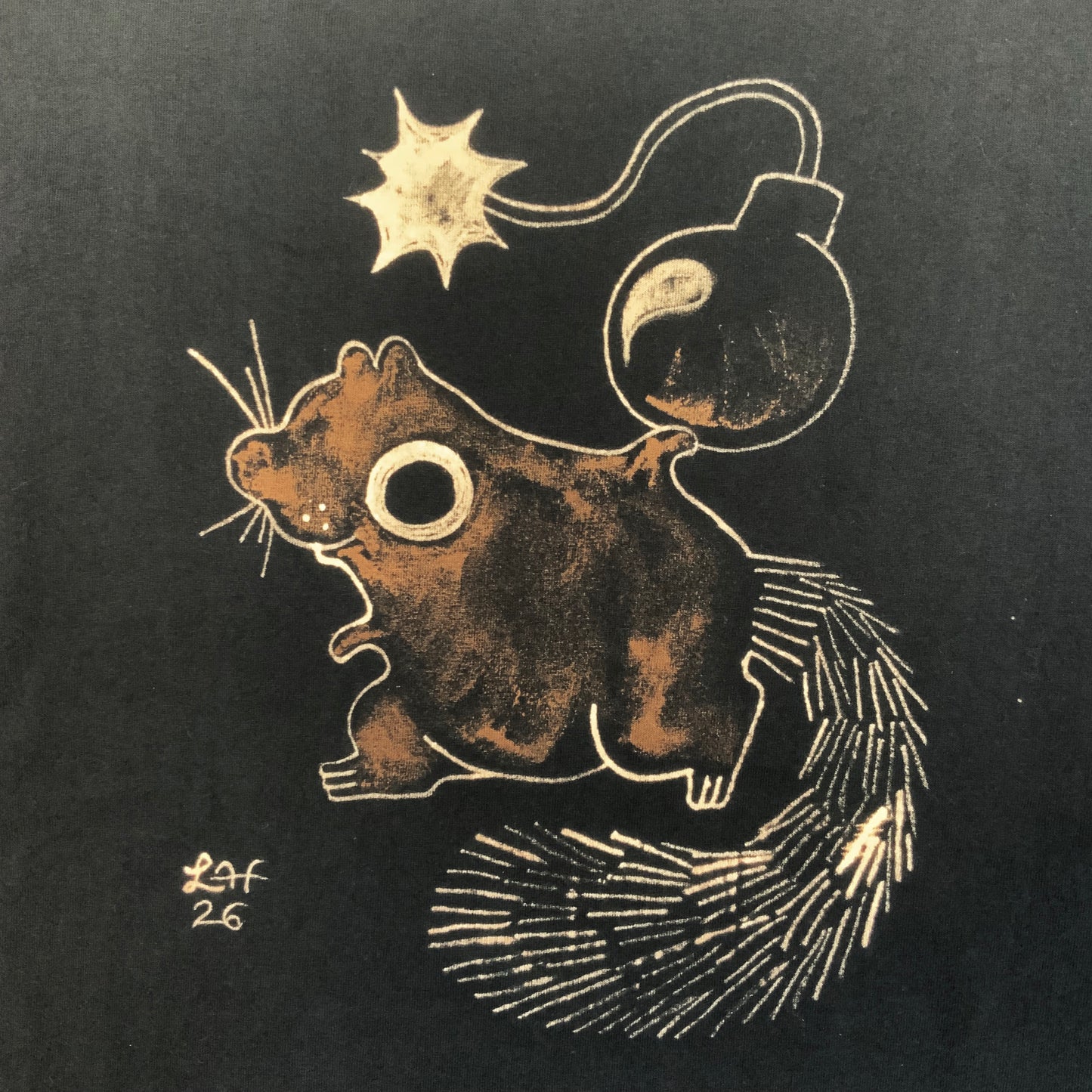 Squirrel Holding A Bomb - 3XL Bleach-Painted T-Shirt