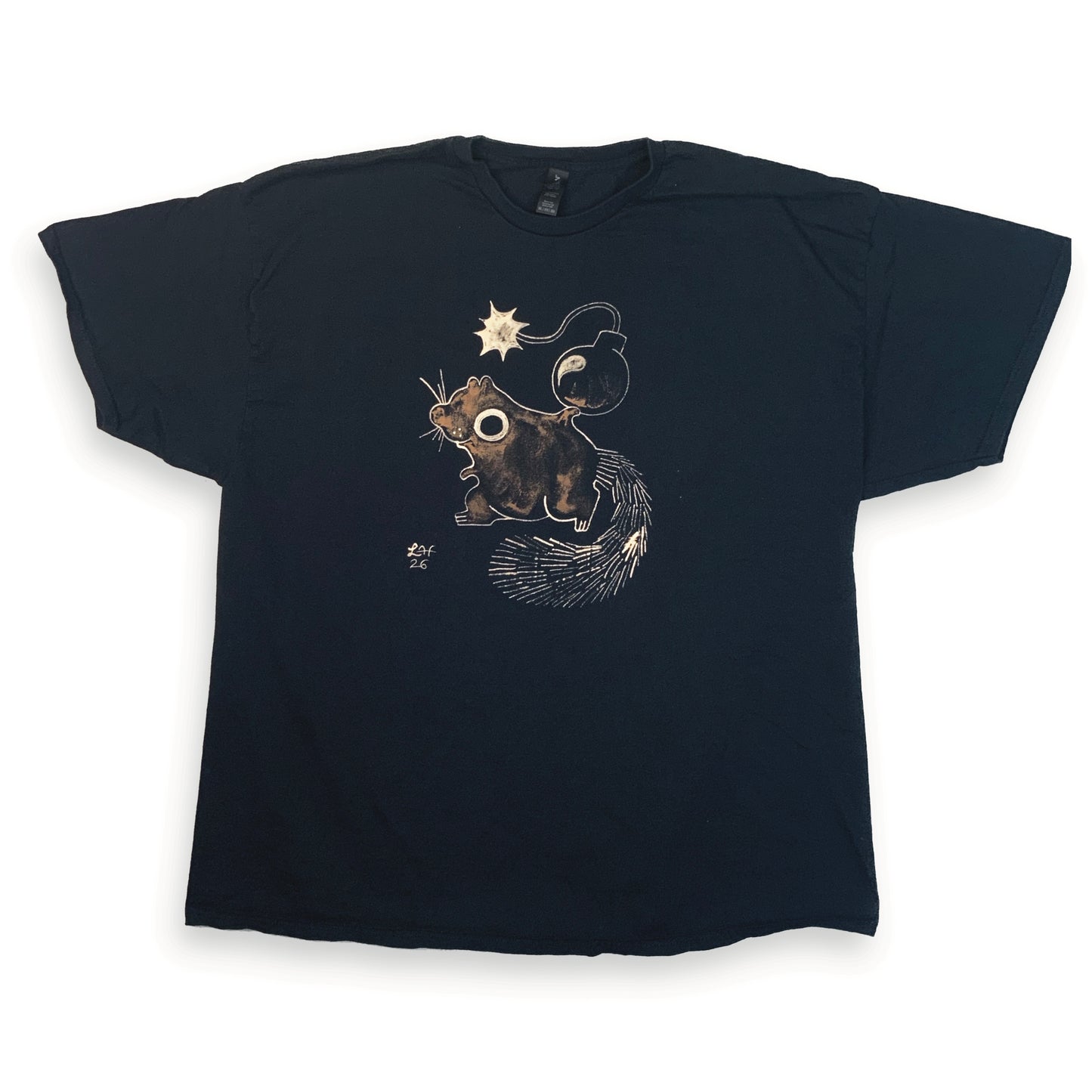 Squirrel Holding A Bomb - 3XL Bleach-Painted T-Shirt