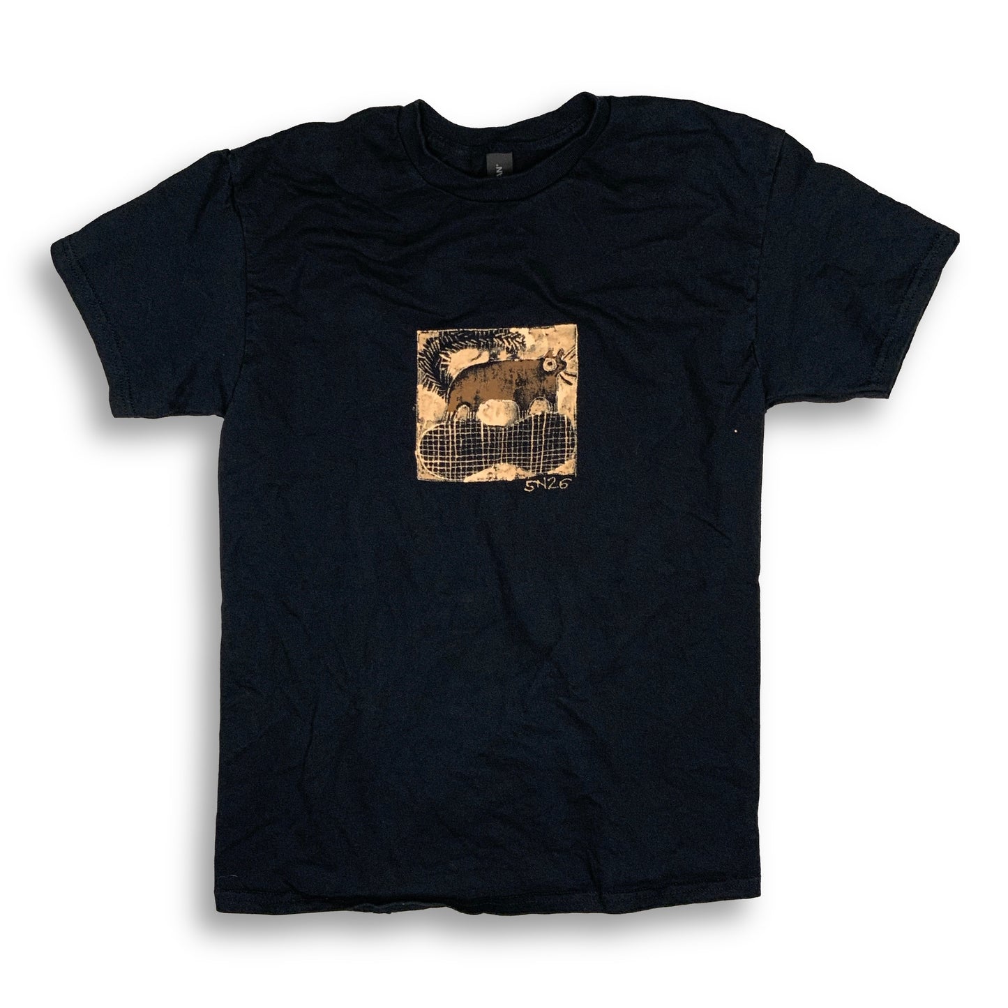 Faux Linocut Squirrel - Medium Bleach-Painted T-Shirt