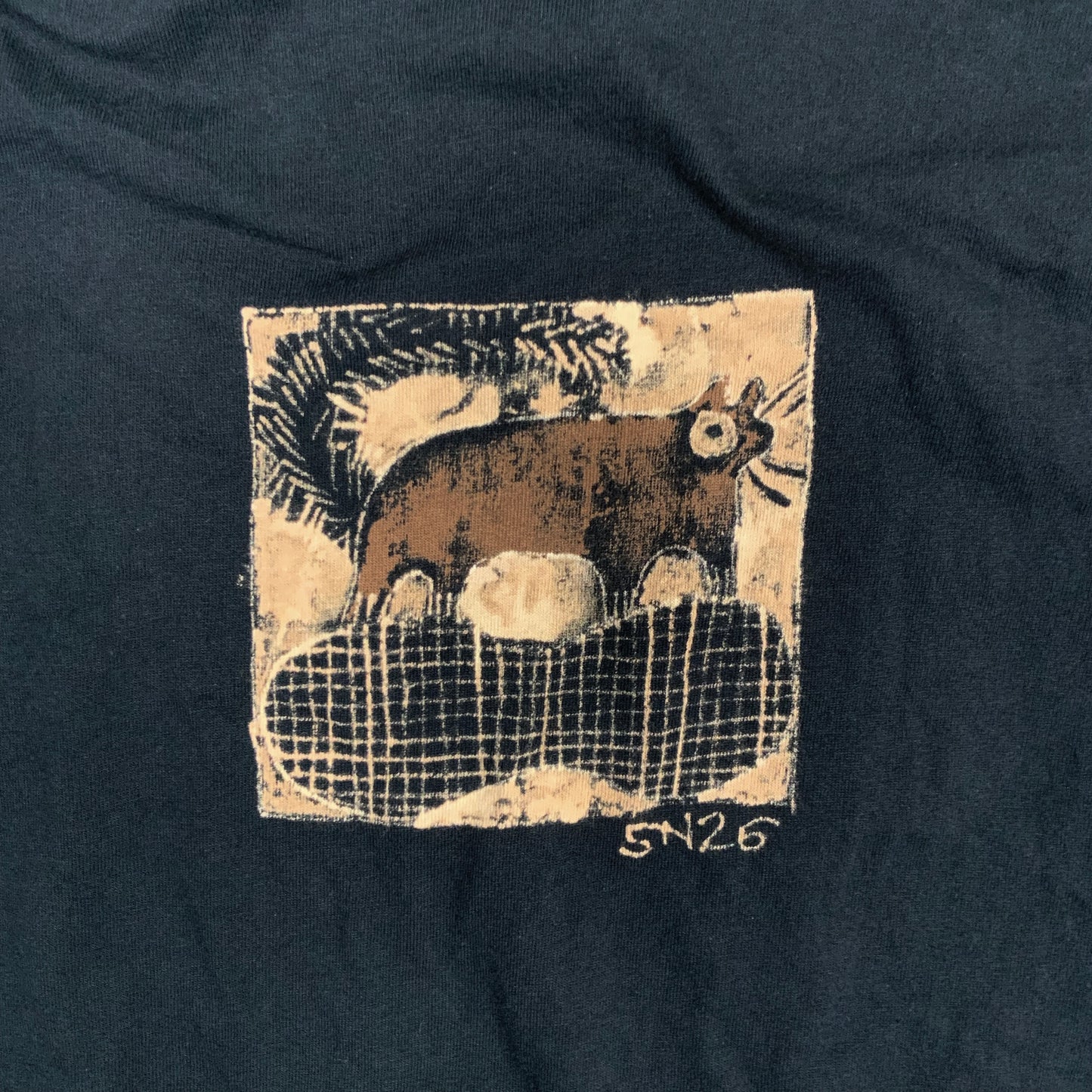 Faux Linocut Squirrel - Medium Bleach-Painted T-Shirt