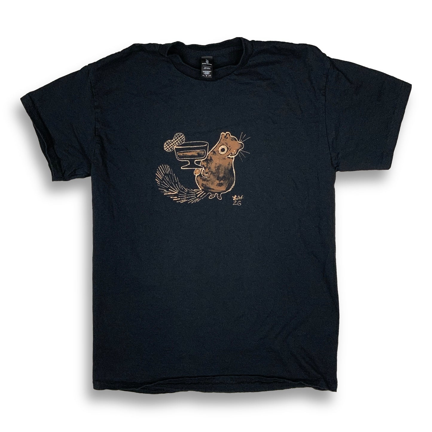 Martini Squirrel - Medium Bleach-Painted T-Shirt