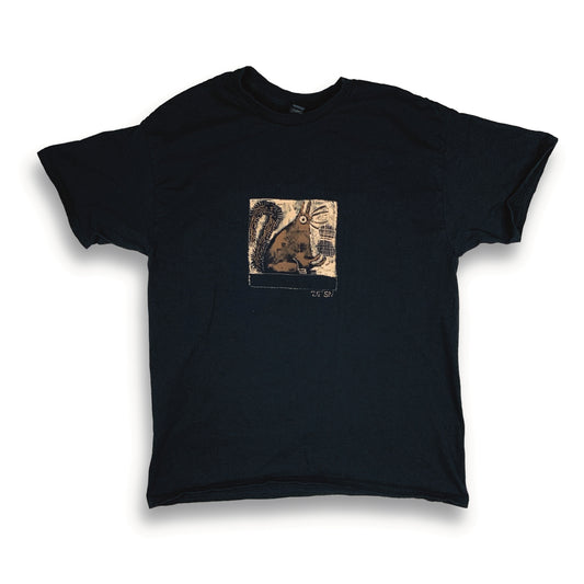Faux Linocut Squirrel - Large Bleach-Painted T-Shirt