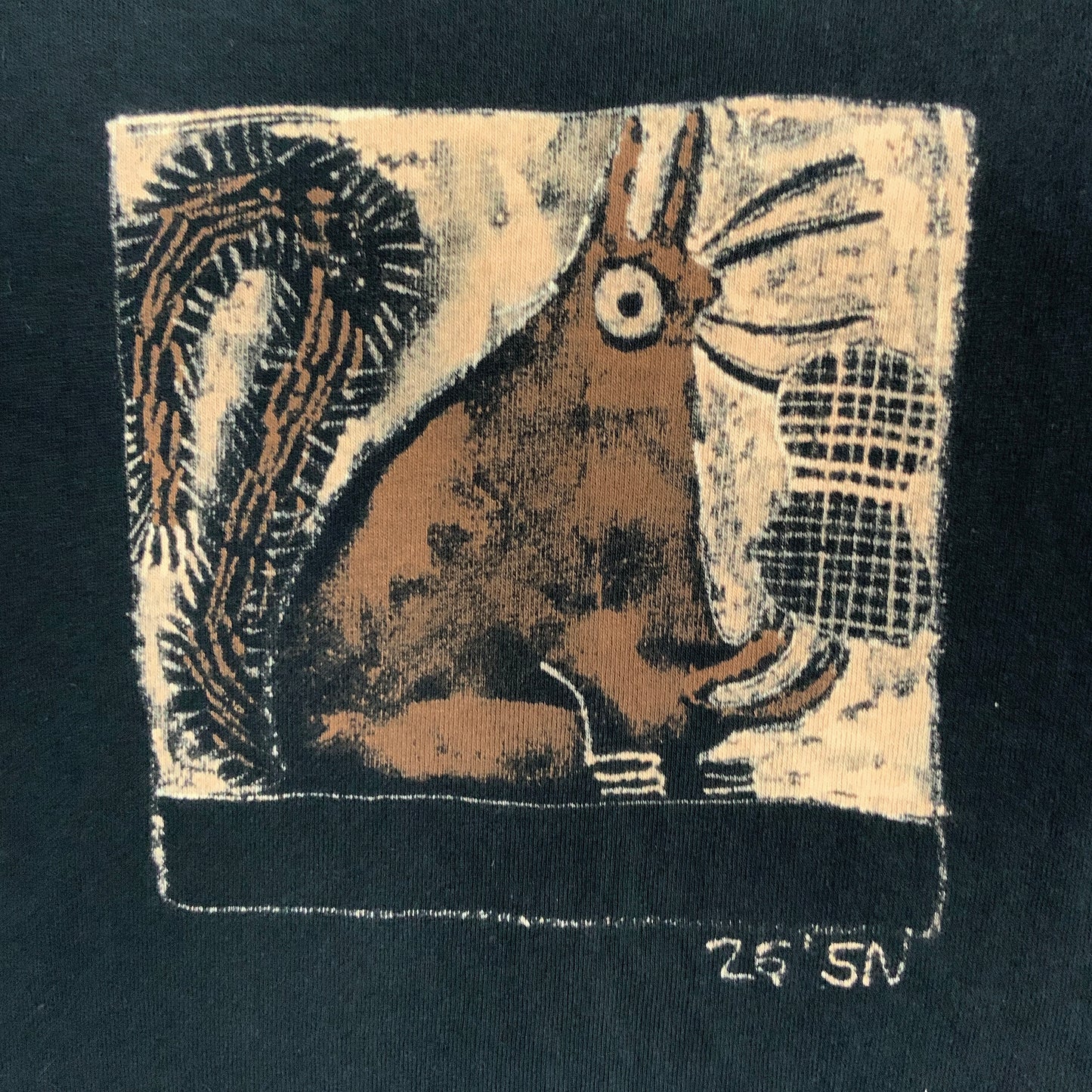 Faux Linocut Squirrel - Large Bleach-Painted T-Shirt