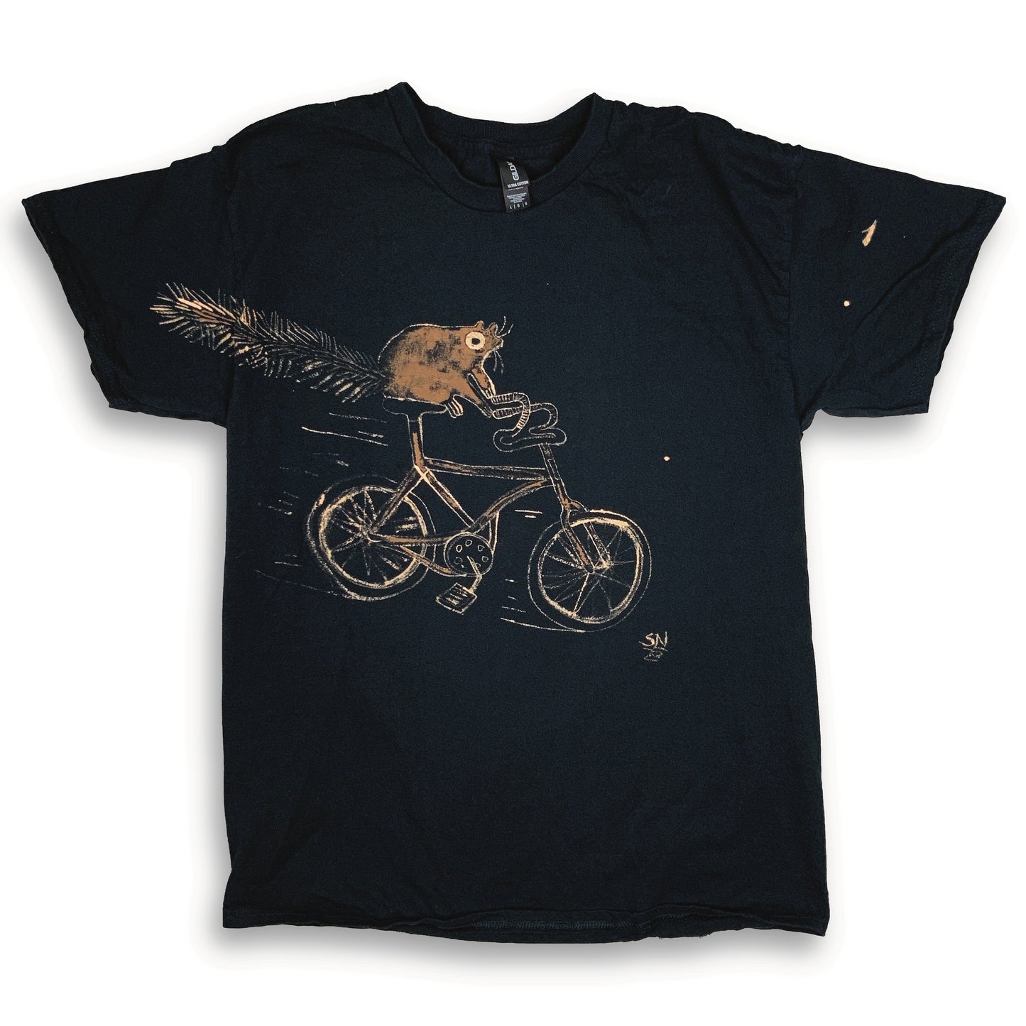 Bicycle Squirrel - Large Bleach-Painted T-Shirt