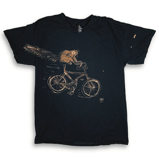 Bicycle Squirrel - Large Bleach-Painted T-Shirt