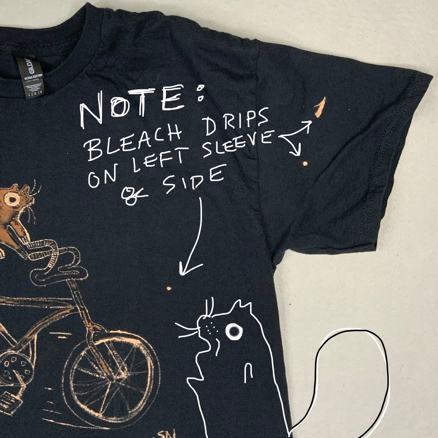 Bicycle Squirrel - Large Bleach-Painted T-Shirt