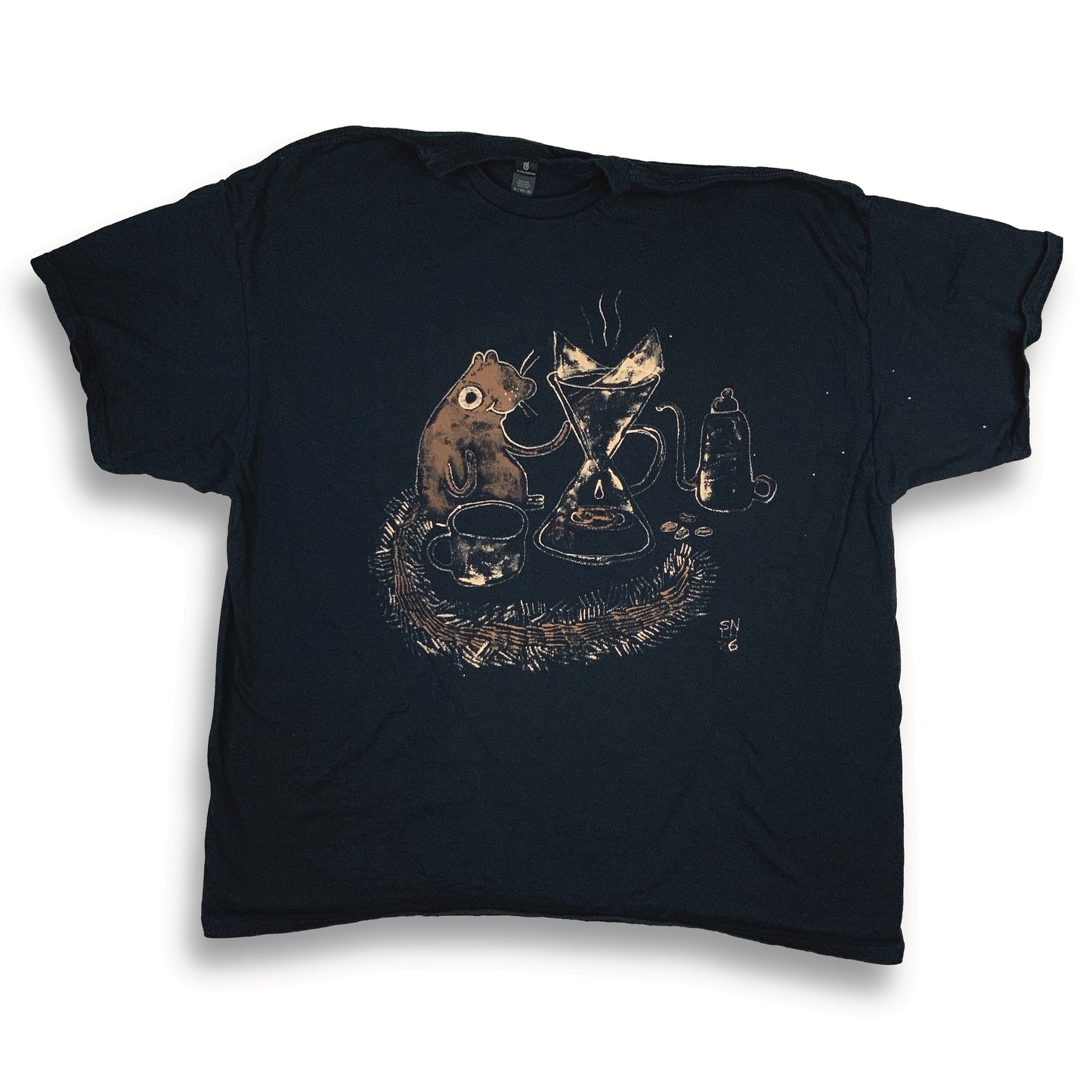 Pour Over Coffee Squirrel - 2X Bleach Painted T-Shirt