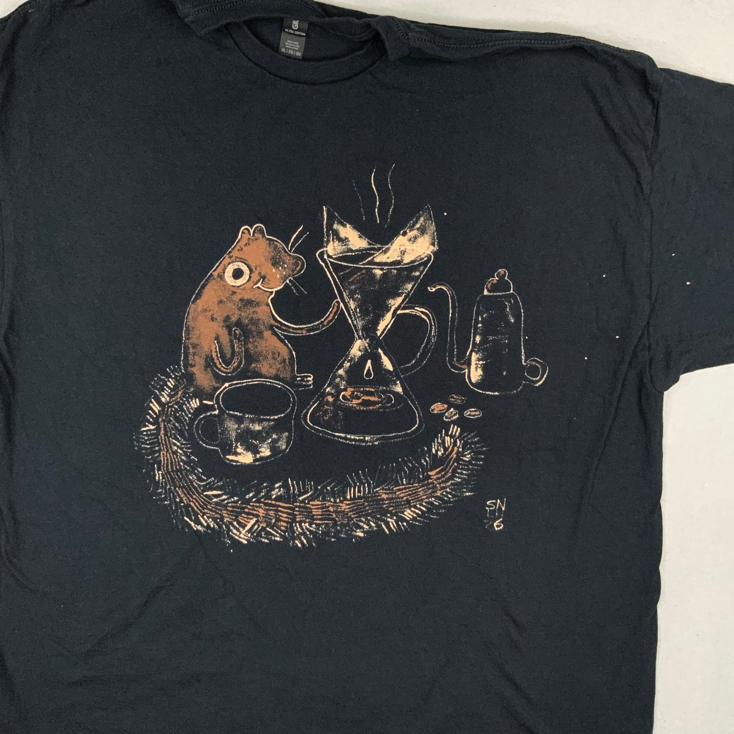 Pour Over Coffee Squirrel - 2X Bleach Painted T-Shirt