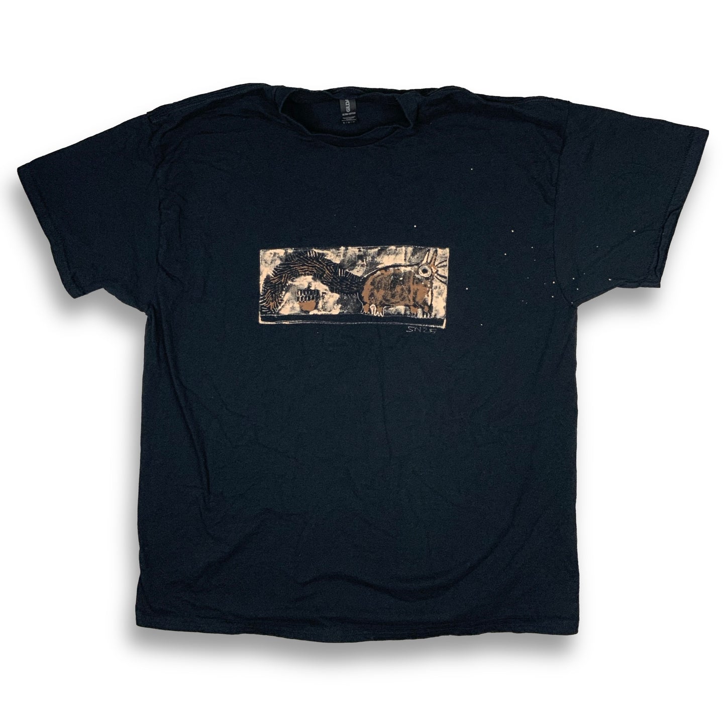 Faux Linocut Squirrel - XL Bleach-Painted T-Shirt