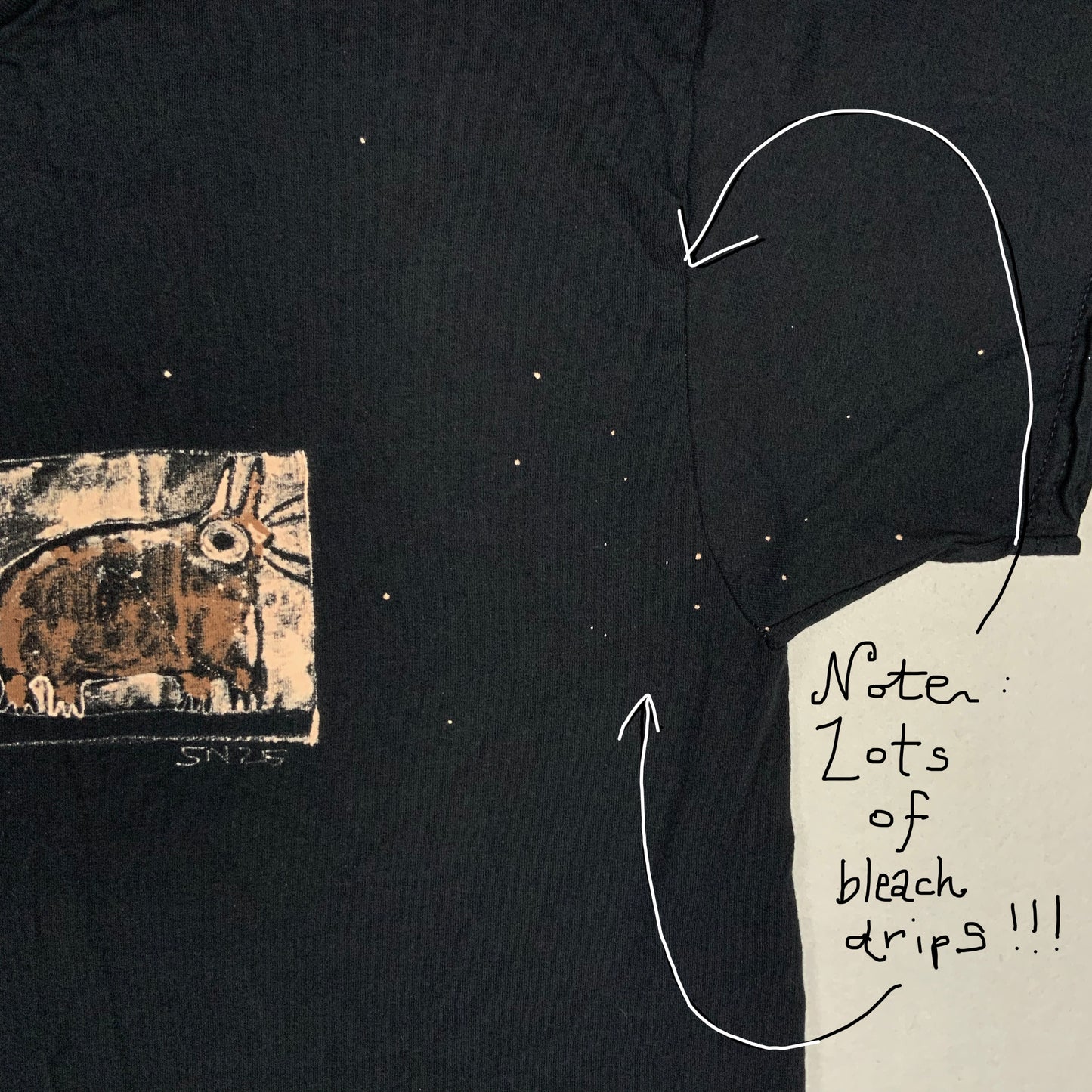 Faux Linocut Squirrel - XL Bleach-Painted T-Shirt