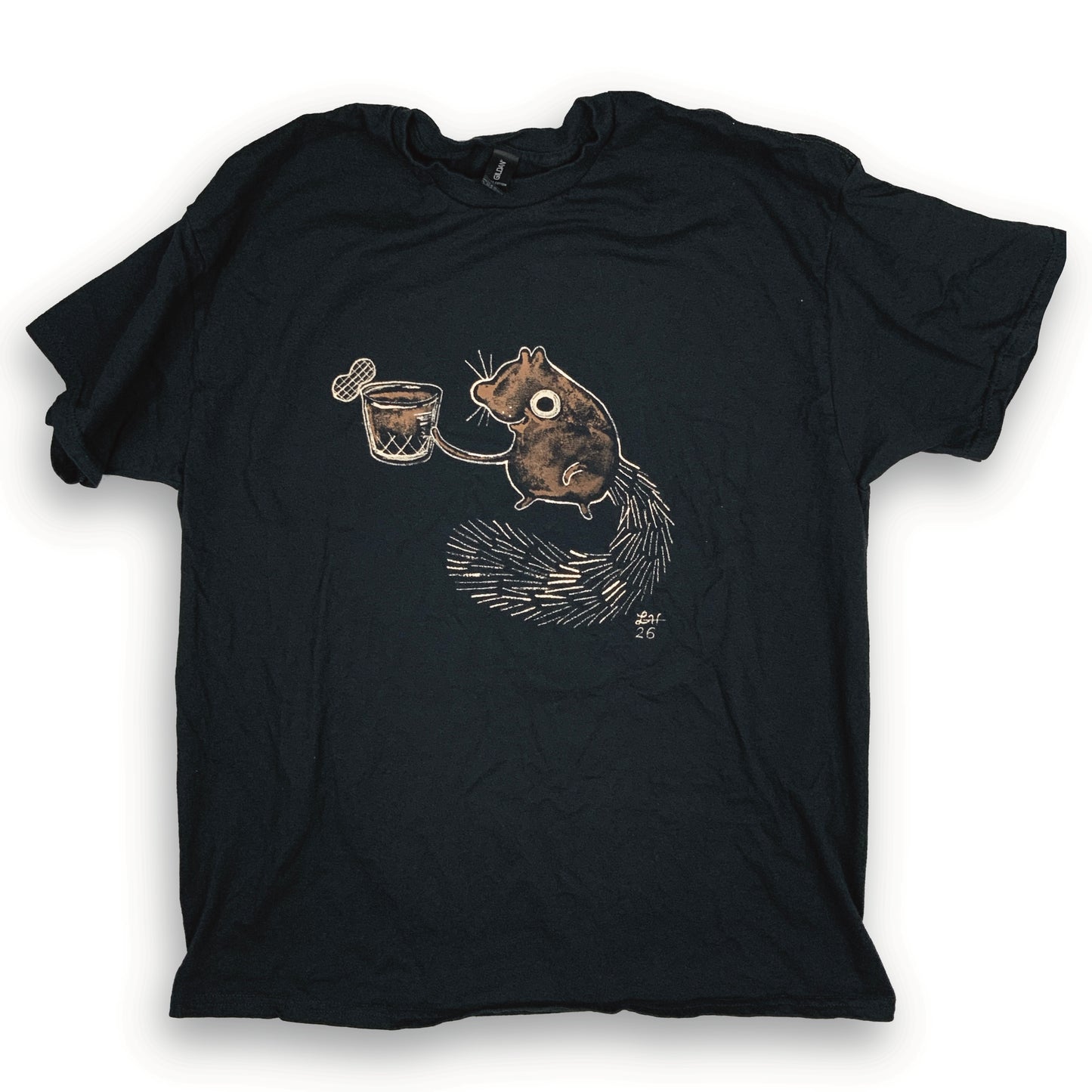 Cocktail Squirrel - XL Bleach-Painted T-Shirt