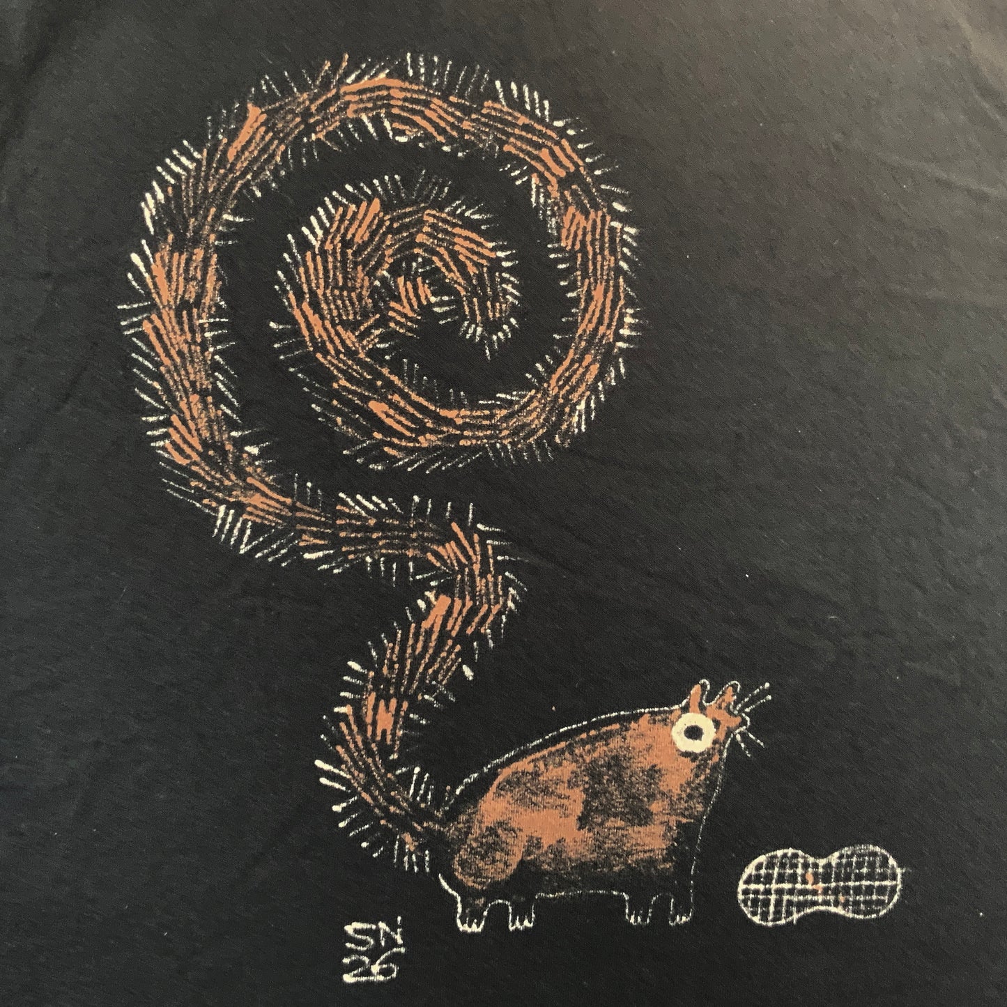 Spiral Tail Squirrel - 2XL Bleach-Painted T-Shirt